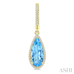 14X6 MM Pear Shape Blue Topaz and 1/3 Ctw Round Cut Diamond Semi-Precious Earrings in 14K Yellow Gold