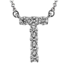 18K WG letter T initial pendant glimmers with 0.23 ctw of brilliant white diamonds