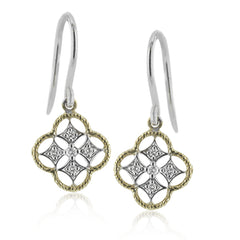 These earrings are perfect for everyday wear with a two-tone gold patterns set with .08 ctw of sparkling white diamonds.