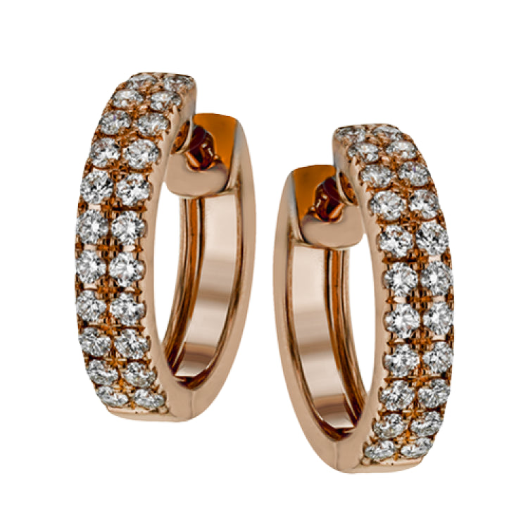 Double the love with these 18k rose gold hoop earrings that feature a double line of white diamonds that total .53 ctw.
