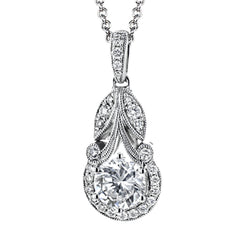 This classic, elegant white gold pendant features .16 ctw of round white diamond accents in a vintage-inspired setting.