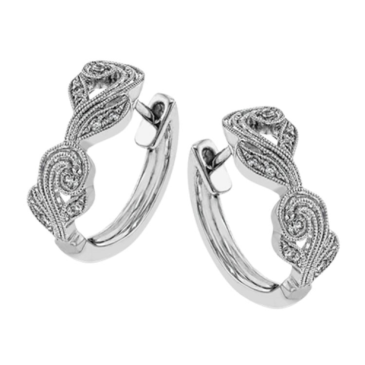 These vintage-inspired hoop earrings have a milgrain accented filigree design and are set with .20 ctw of white diamonds.