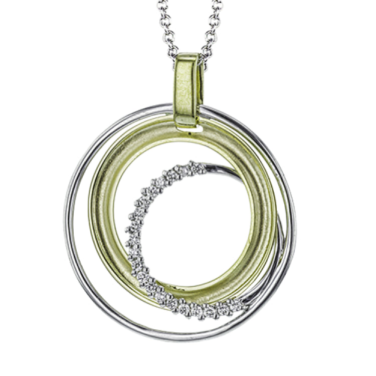 Interlocking rings of white and rose gold are accented with a subtle .13 ctw of white diamonds in this sophisticated pendant design