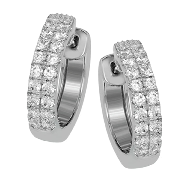 Two rows of .50 ctw of diamonds sparkle in this modern hoop earrings.