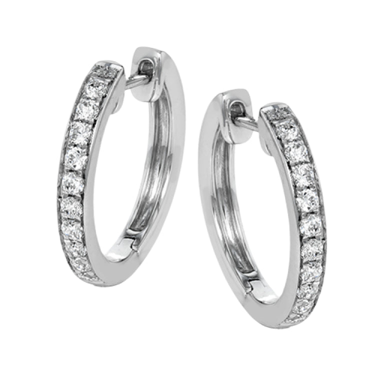 These darling 18k white gold hoop earrings contain .34 ctw of white diamonds, and are the perfect delicate size to wear everyday.