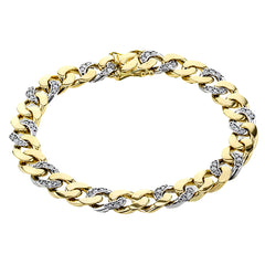 This 14K two-tone cuban link Men's bracelet features yellow and white gold chain links with 1.33 ctw of diamonds, 8