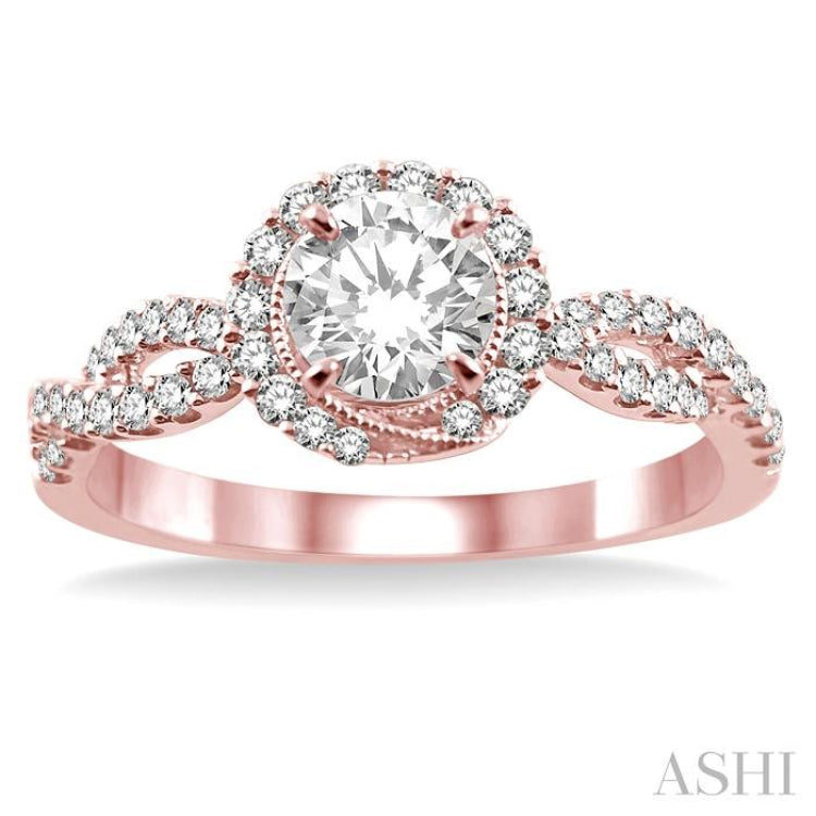 1/3 Ctw Diamond Semi-Mount Engagement Ring in 14K Rose Gold