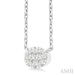 1/10 Ctw Lovebright Petite East-West Set Oval Shape Round Cut Diamond Fashion Pendant With Chain in 10K White Gold