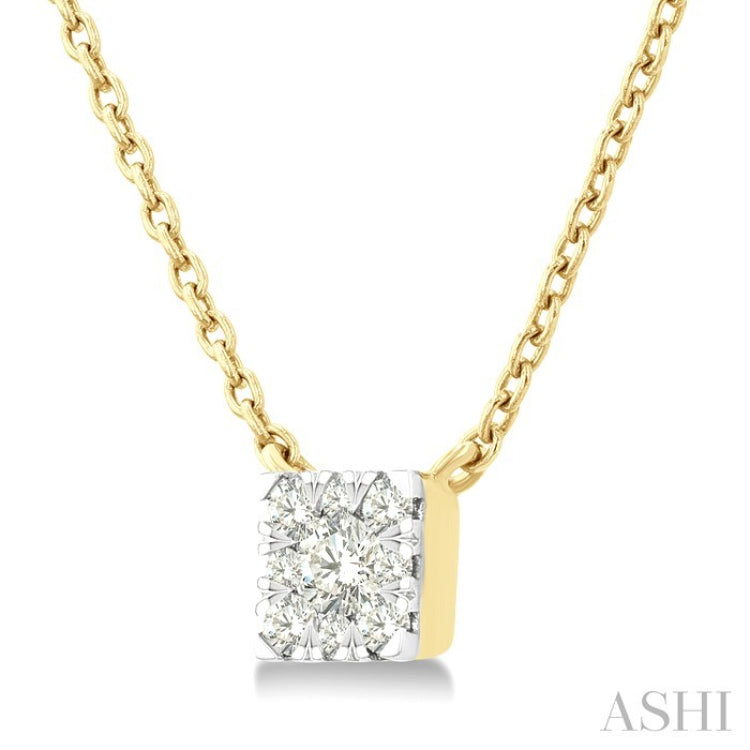 1/10 Ctw Lovebright Petite Square Shape Round Cut Diamond Fashion Pendant With Chain in 10K Yellow Gold
