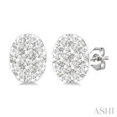 1/6 Ctw Lovebright Petite Oval Shape Round Cut Diamond Fashion Stud Earring in 10K White Gold