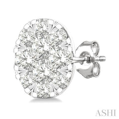 1/6 Ctw Lovebright Petite Oval Shape Round Cut Diamond Fashion Stud Earring in 10K White Gold