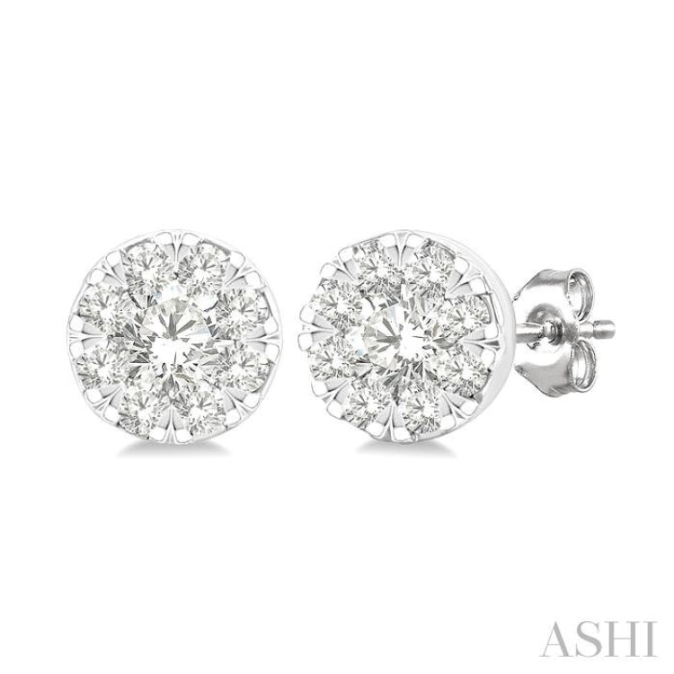1/6 Ctw Lovebright Petite Round Shape Round Cut Diamond Fashion Stud Earring in 10K White Gold