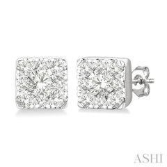 1/6 Ctw Lovebright Petite Square Shape Round Cut Diamond Fashion Stud Earring in 10K White Gold