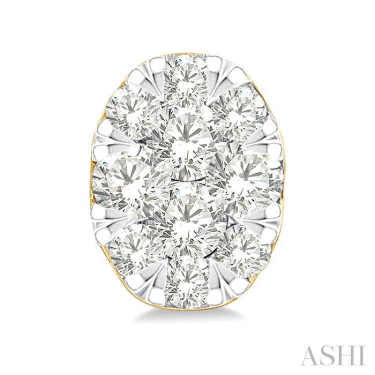 1/6 Ctw Lovebright Petite Oval Shape Round Cut Diamond Fashion Stud Earring in 10K Yellow Gold