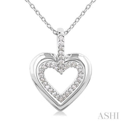 1/10 Ctw Petite Twin Heart Round Cut Diamond Fashion Pendant With Chain in 10K White Gold