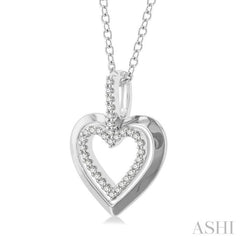 1/10 Ctw Petite Twin Heart Round Cut Diamond Fashion Pendant With Chain in 10K White Gold