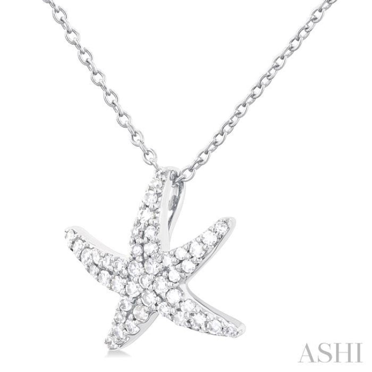 1/5 Ctw Petite Starfish Round Cut Diamond Fashion Pendant With Chain in 10K White Gold