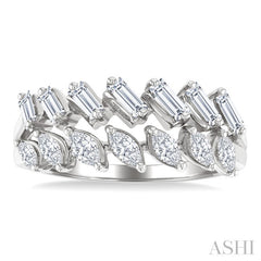 3/4 Ctw Split Twin Row Marquise and Baguette Cut Diamond Fashion Ring in 14K White Gold