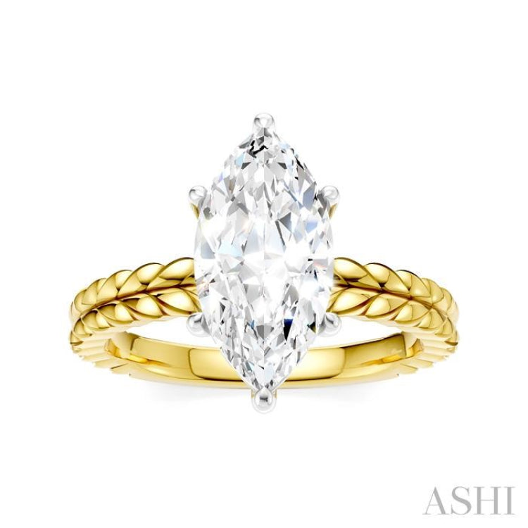 1/10 Ctw Marquise Shape Round Cut Diamond Semi-Mount Engagement Ring in 14K Yellow and White Gold
