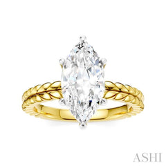 1/10 Ctw Marquise Shape Round Cut Diamond Semi-Mount Engagement Ring in 14K Yellow and White Gold