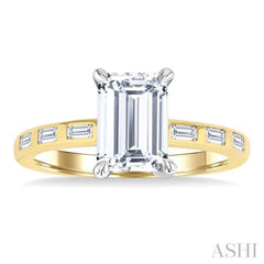 1/4 Ctw Emerald Shape Baguette and Round Cut Diamond Semi-Mount Engagement Ring in 14K Yellow and White Gold
