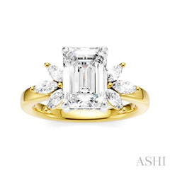 1/2 Ctw Emerald Shape Marquise and Round Cut Diamond Semi-Mount Engagement Ring in 14K Yellow and White Gold