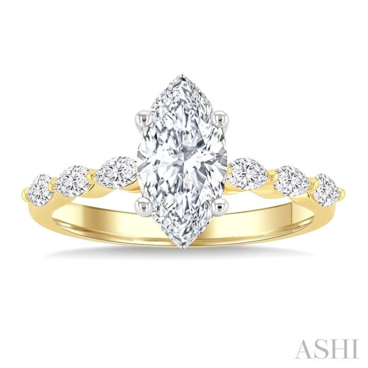 3/8 Ctw Marquise Cut Diamond Semi-Mount Engagement Ring in 14K Yellow and White Gold