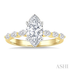 3/8 Ctw Marquise Cut Diamond Semi-Mount Engagement Ring in 14K Yellow and White Gold