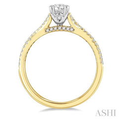 1/2 Ctw Split Criss Cross Round & Oval Cut Diamond Engagement Ring With 1/3 Ctw Oval Cut Center Stone in 14K Yellow and White Gold