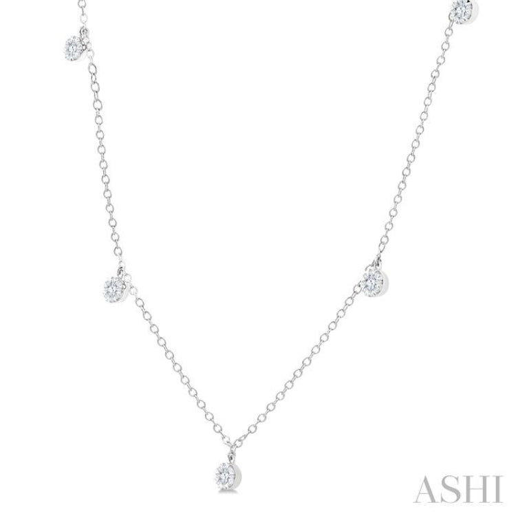 1/3 Ctw Lovebright Circular Mount Round Cut Diamond Station Necklace in 14K White Gold