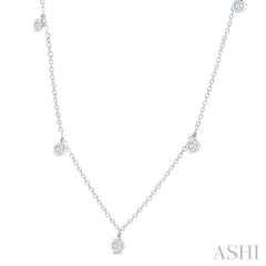 1/3 Ctw Lovebright Circular Mount Round Cut Diamond Station Necklace in 14K White Gold