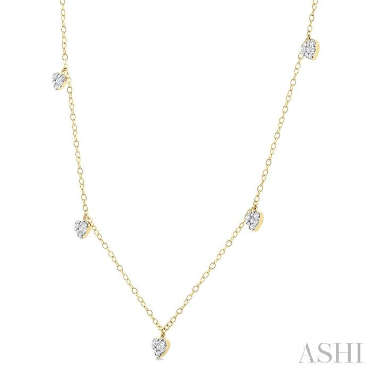 1/3 Ctw Lovebright Heart Motif Round Cut Diamond Station Necklace in 14K Yellow Gold