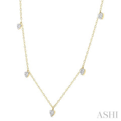 1/3 Ctw Lovebright Heart Motif Round Cut Diamond Station Necklace in 14K Yellow Gold