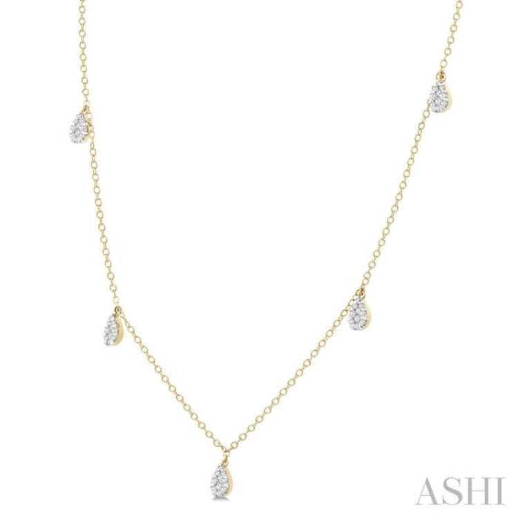1/3 Ctw Lovebright Pear Motif Round Cut Diamond Station Necklace in 14K Yellow Gold