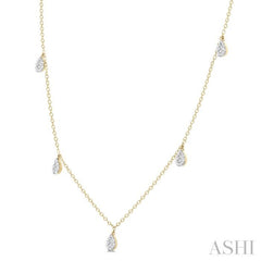 1/3 Ctw Lovebright Pear Motif Round Cut Diamond Station Necklace in 14K Yellow Gold