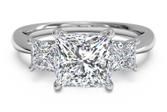 RITANI Three-Stone Diamond Engagement Ring with Princess-Cut Side Diamonds in White Gold